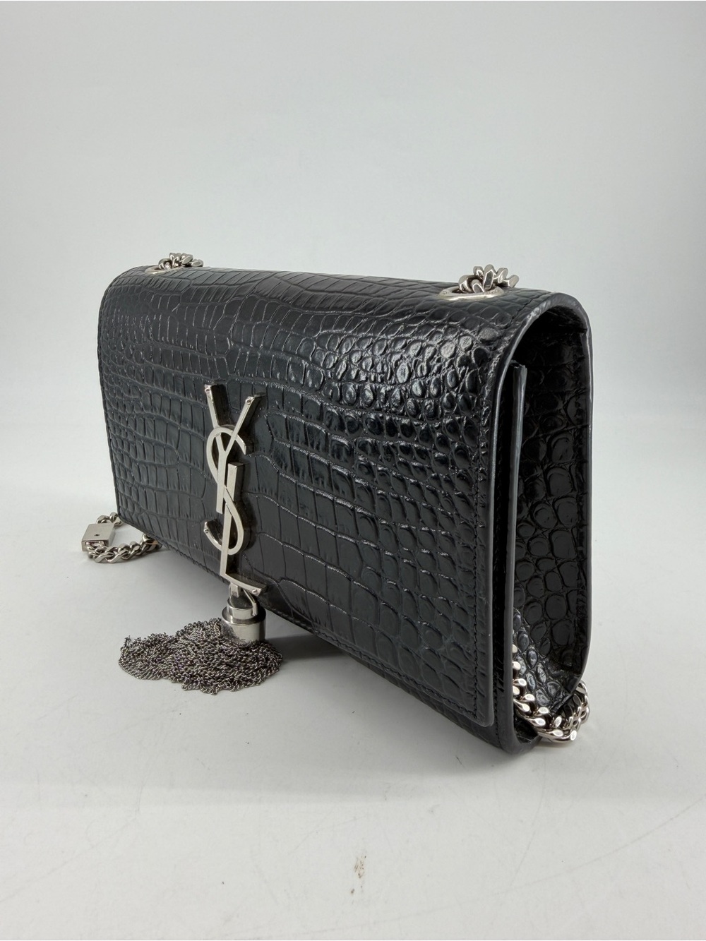 Saint Laurent Kate Monogramme Black Croc-Embossed Leather Bag with Tassel - Picture 4 of 11